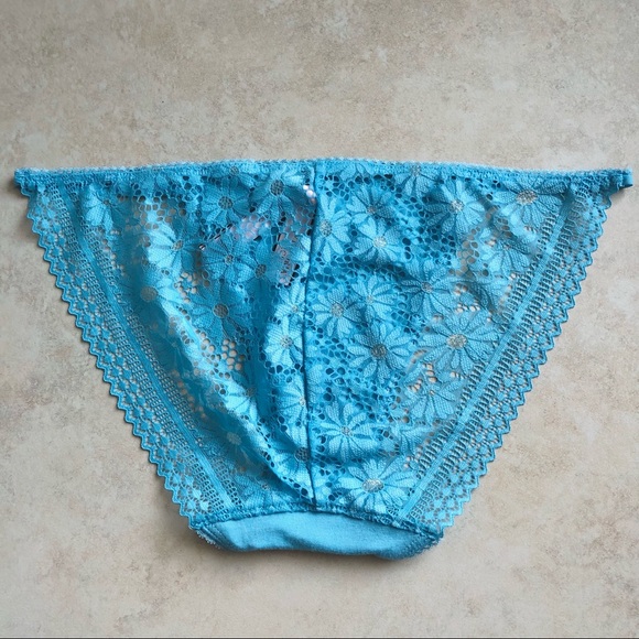 Victoria Secret Blue Lace Shine Panty LOT Medium - Picture 6 of 11